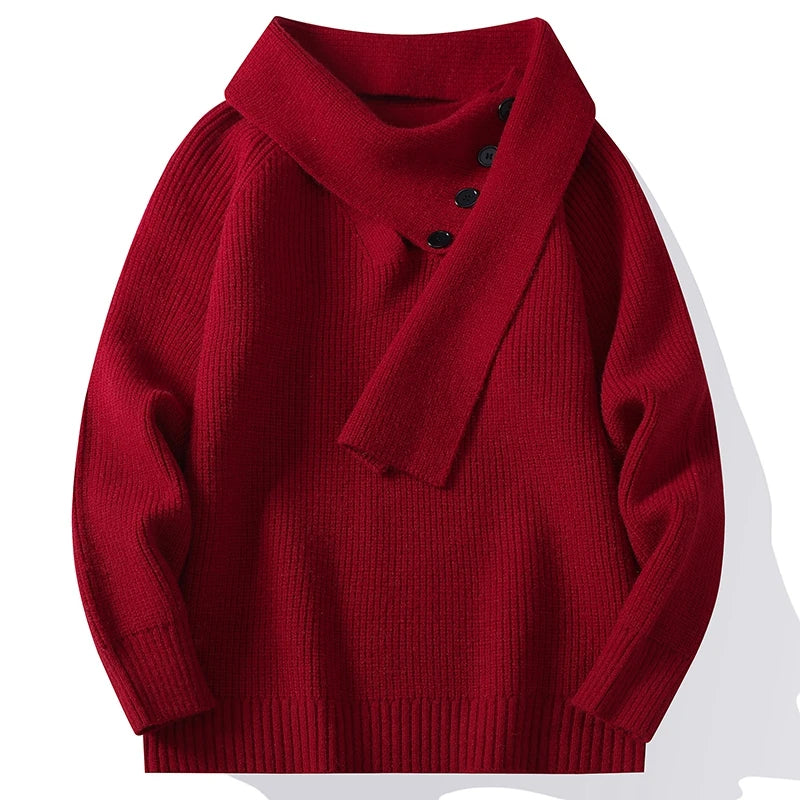 Voguable  Winter/Autumn Trendy Scarf V-neck Men's Knitted Sweater High Street Korean Style Fashion Youth Hoodies voguable