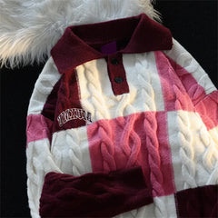 Voguable Vintage Plaid Green Knitted Sweater Men Checked Pullover Y2K Blue Sweaters Men's Winter Harajuku Japanese Streetwear voguable