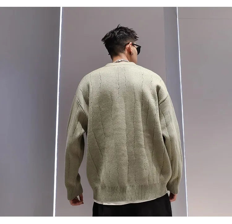 Voguable Knit Cardigan Male Korean Style Sweater Coat Men Old Money Autumn Winter Loose Casual Men's Long Sleeve Streetwear voguable