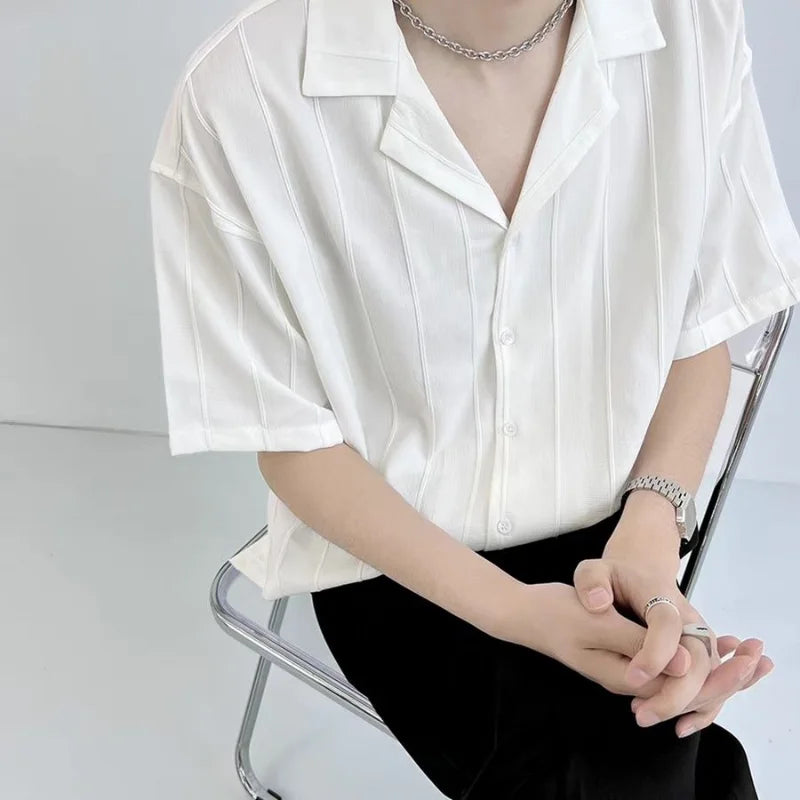 Voguable Striped Shirts and Blouses for Men Short Sleeve Man Tops Cotton Regular Original Xxl High Quality Asia with Collar S I Clothing voguable
