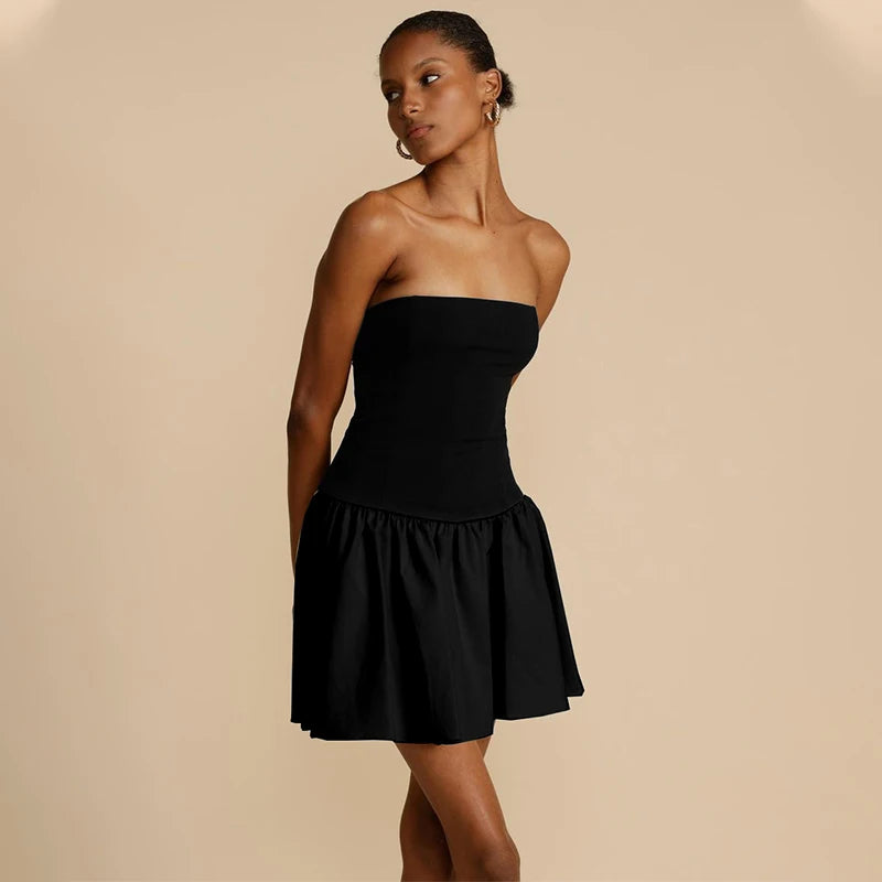 TARUXY Slim Folds Dress For Women Bodycon Backless Splice Dresses Female Summer Sexy Off Shoulder Elegant Mini Dress Woman 2024 voguable