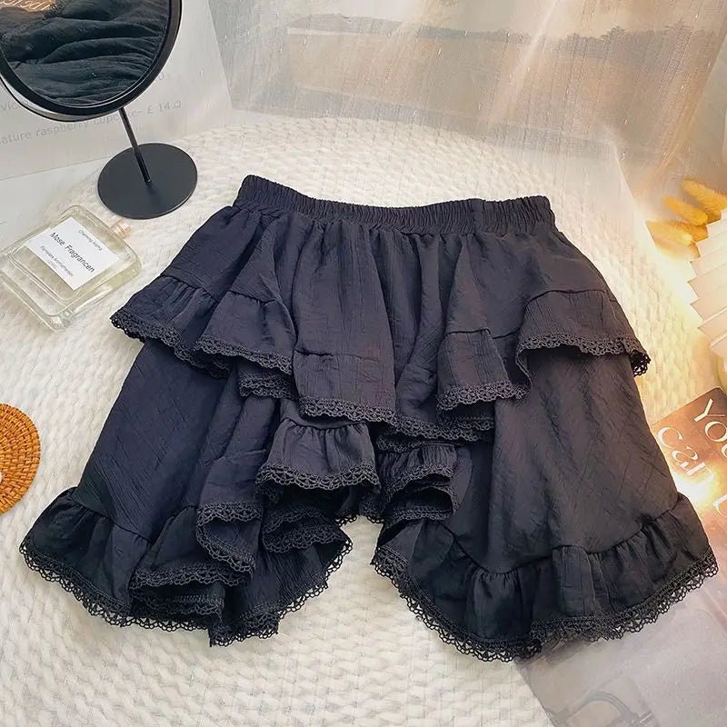 Voguable Elastic Waist White Black Irregular Mini Kawaii Skirt Japanese Style School Y2k Aesthetic Ruffles Short Skirt Women Streetwear voguable