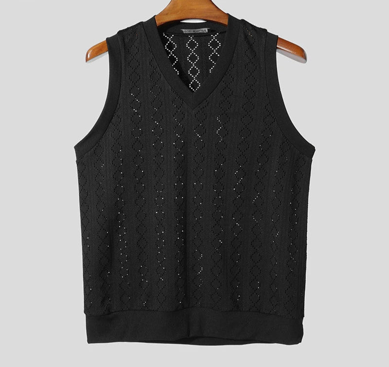 Men Tank Tops V Neck Sleeveless Summer Male Vests 2025 See Through Tops Breathable Fashion Men Clothing Streetwear S-5XL voguable