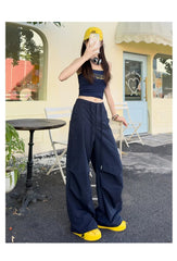 Women Cargo Pants High Waist Streetwear Pocket Wide Leg Pants Fashion Loose Drawstring All Match Female Jogging New voguable
