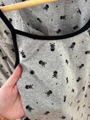 Skull Print Gray Vest Pants 2 Pieces Set Pajama Woman Sleeveless Slim Tank Top High Waist Straight Long Pant Cotton Vintage Sets voguable