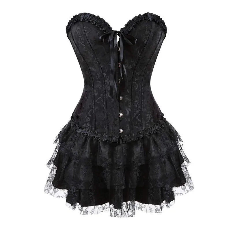 Voguable sexy corsets for women plus size costume overbust burlesque corset and skirt set tutu corselet victorian fashion gowns voguable