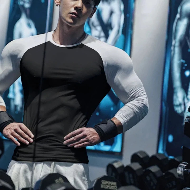 Spring Autumn New Fashion Round Neck Long Sleeve Patchwork Color Blocking T-Shirts Men's Clothing Sweatshirts Quick Drying Tops voguable