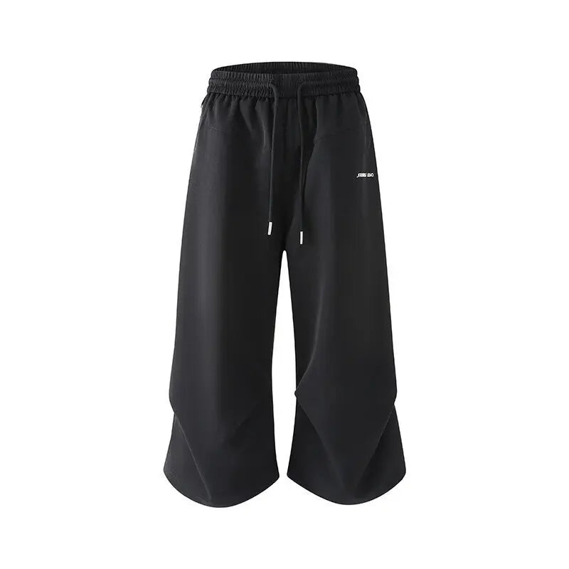 Summer Thin Casual Pants Men Fashion Black Wide Leg Pants Men Streetwear Hip-hop Loose Ice Silk Pants Mens Cropped Trousers voguable