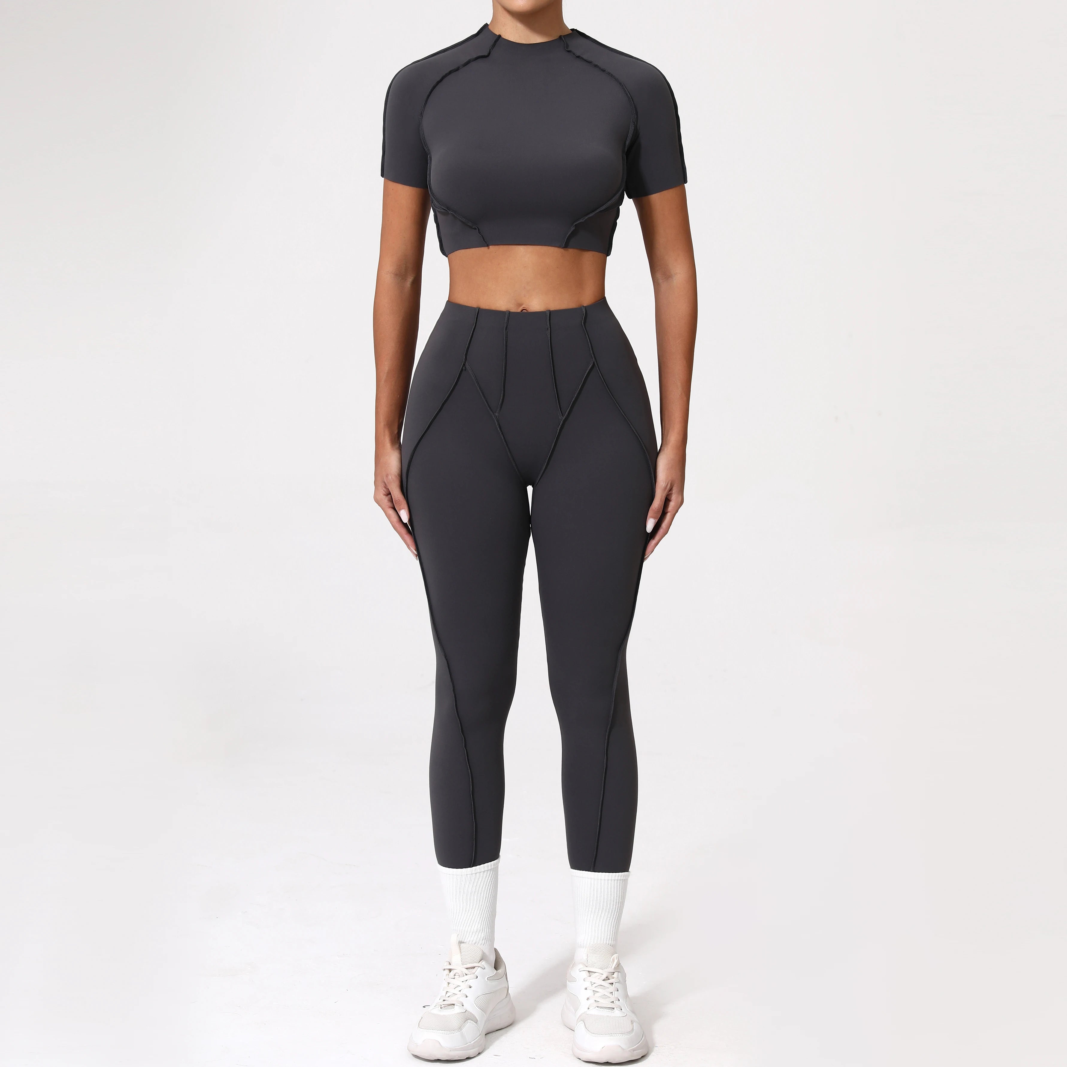 Voguable  2PCS Yoga Suit Sports Set Women Quick-Drying Gym Set Women Tracksuit Running Workout Long Sleeve Sports Shirt Yoga Clothing voguable
