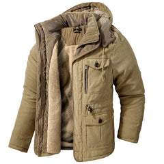 Lamb Warm Men's Parkas Jacket Hooded Winter Men's Clothing Fleece Hooded Cotton Thickened Multi Pocket Casual Mid Length Coat voguable