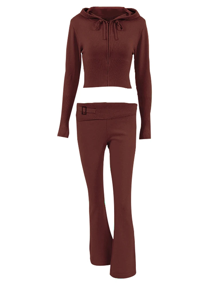 Tossy Knit Fashion 2 Piece-Set Trousers Hoodie Tracksuit Women Crop top Knitwear And Women's Pants Sets Female Trousers Outfits voguable