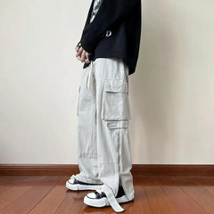 Voguable Zipper Cargo Pants Men Cotton White Cargo Trousers Male Hip Hop Streetwear Vintage Loose Casual Safari Style Pocket voguable