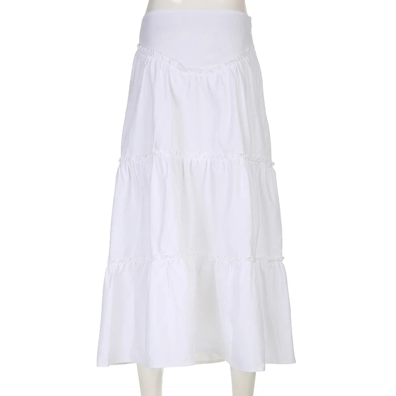 Voguable  Fairycore Floral Edge A-line Long Skirt White Coquette Aesthetic Skirts Y2K Holiday Party Casual Outfit Sweet Skirts voguable