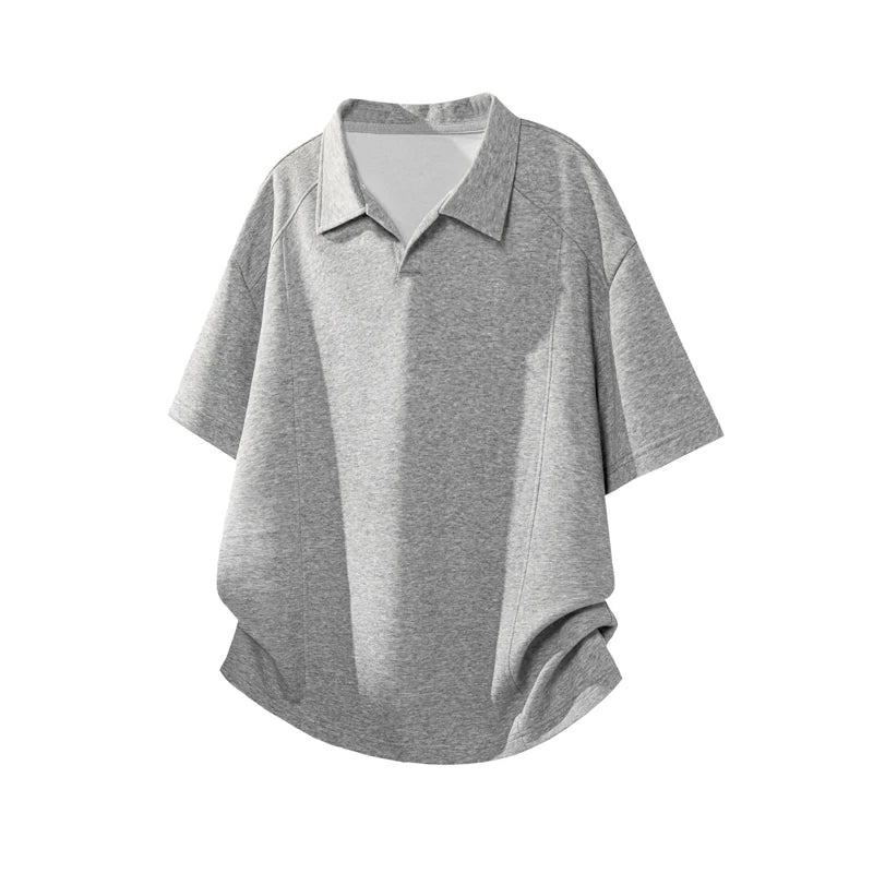 Voguable  Men Oversized Drop Shoulder Polo Shirt, Summer Breathable Short Sleeve Top, Minimalist Loose Fit Curved Hem Casual Wear Clothing voguable