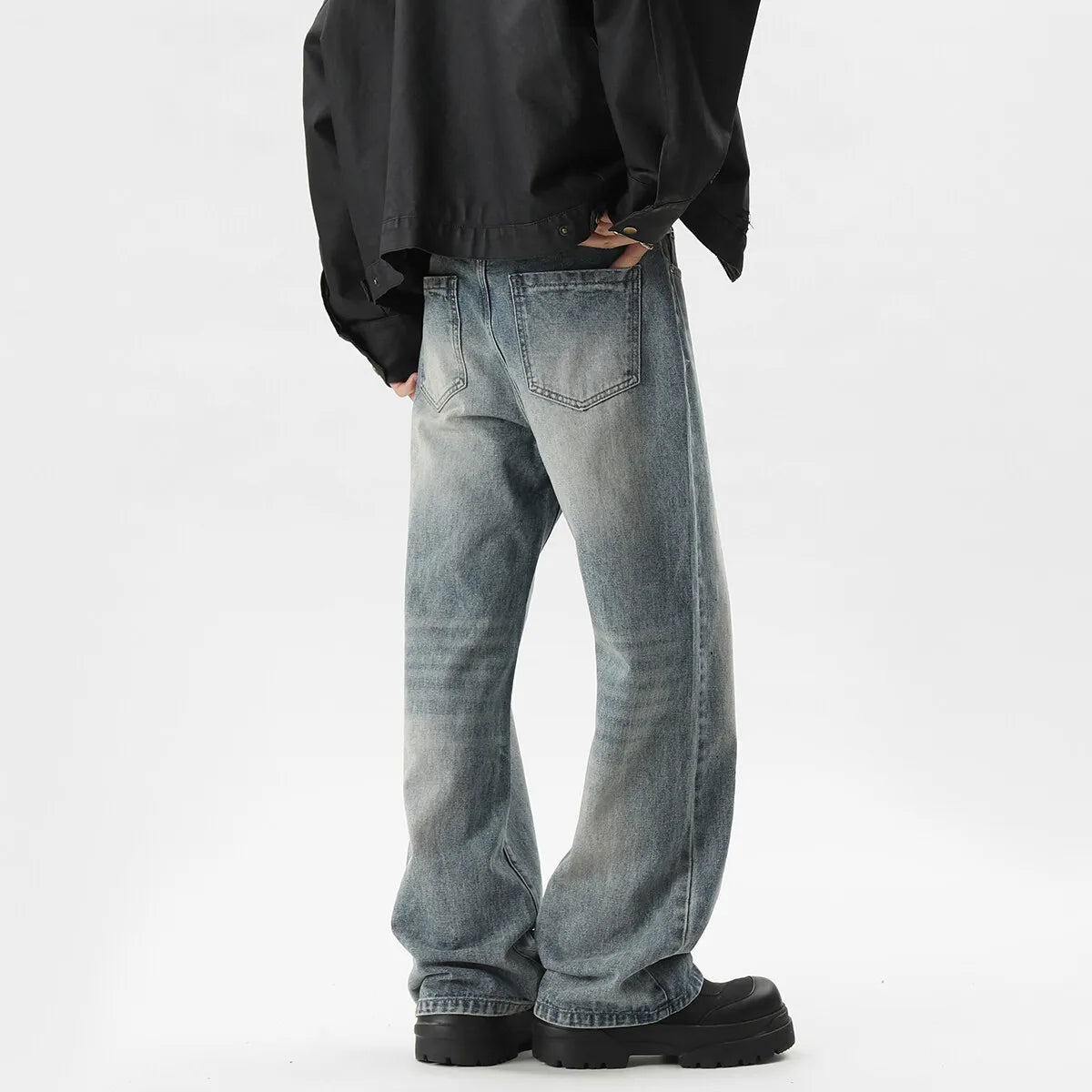 Summer Men's Denim Pants Old Blue Washed Male Jeans Straight fleck Casual Menwear Loose Wide Leg Trousers 2024 New Fashion voguable