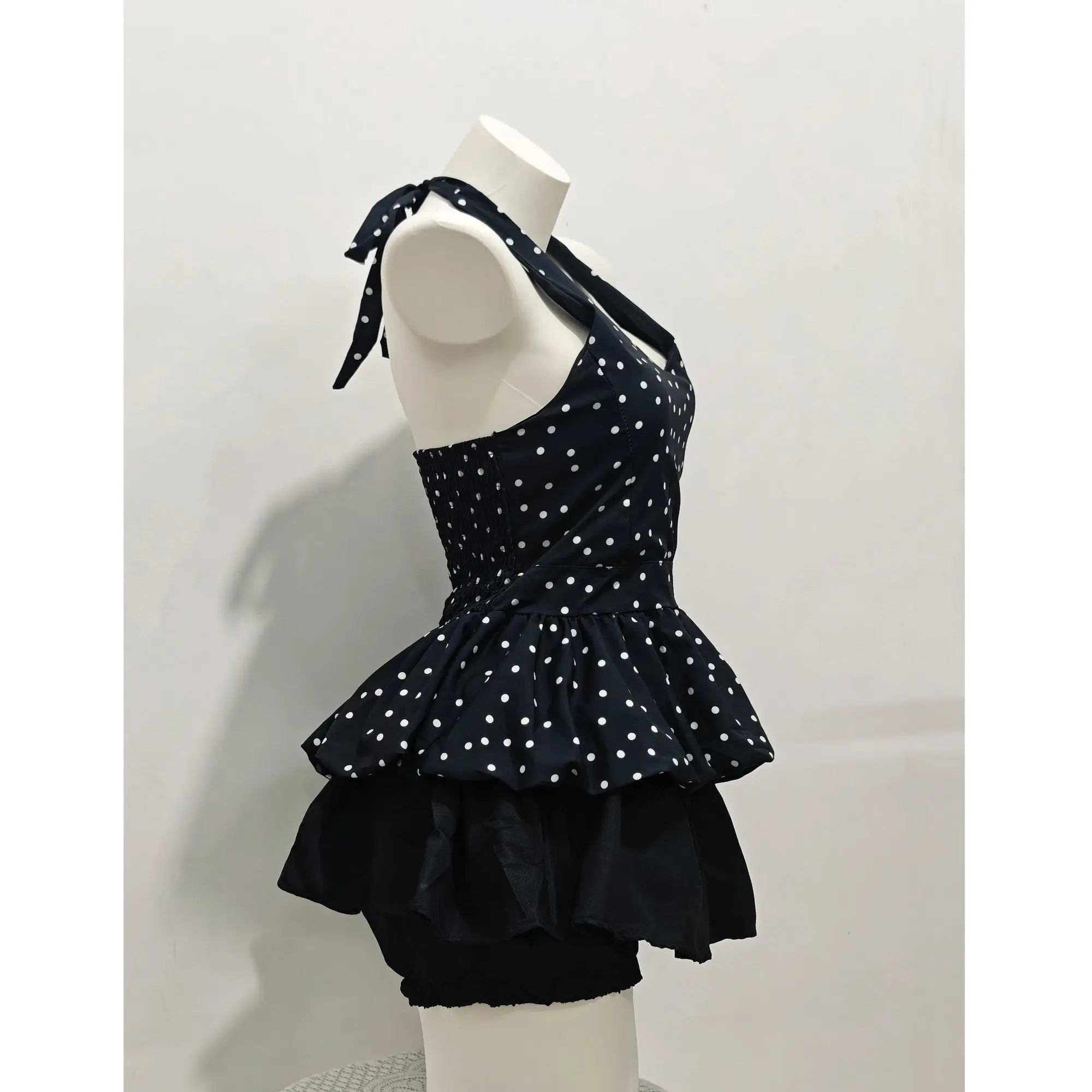 Voguable  Summer Polka Dot Minority Print Sets Tanks Stretch Waist Ball Gown Cake Skirts Slim Small Fellow Age Reduction Dresses voguable