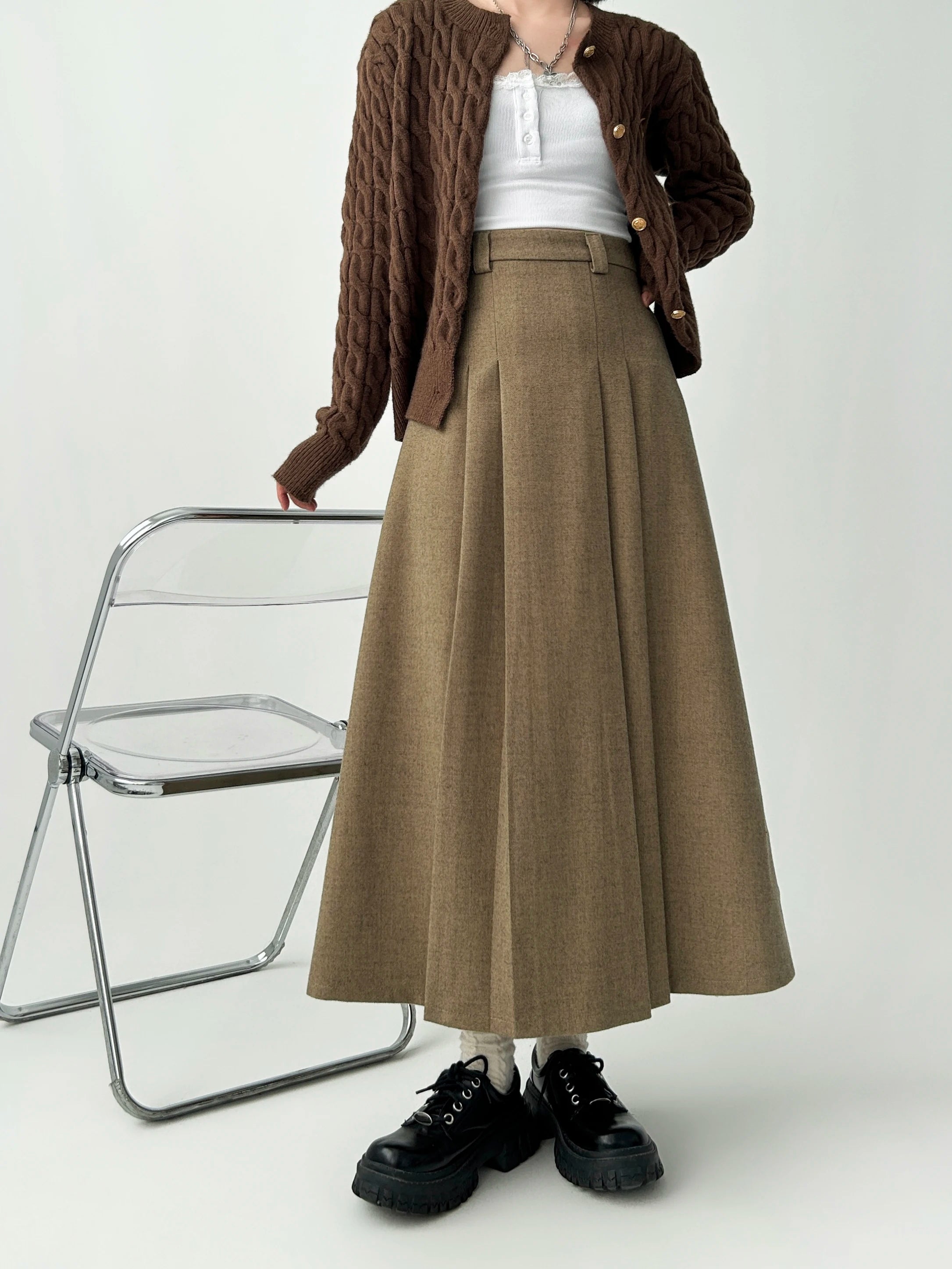 Women's A-line Black Pleated Skirt Vintage 90s Aesthetic Y2k Grey Long Skirt Harajuku Korean Skirts 2000s Clothes 2024 voguable