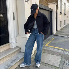 Japanese 2000s style y2k jeans for women denim pants vintage clothes baggy jeans blue loose wide leg high waist jeans black Pbong