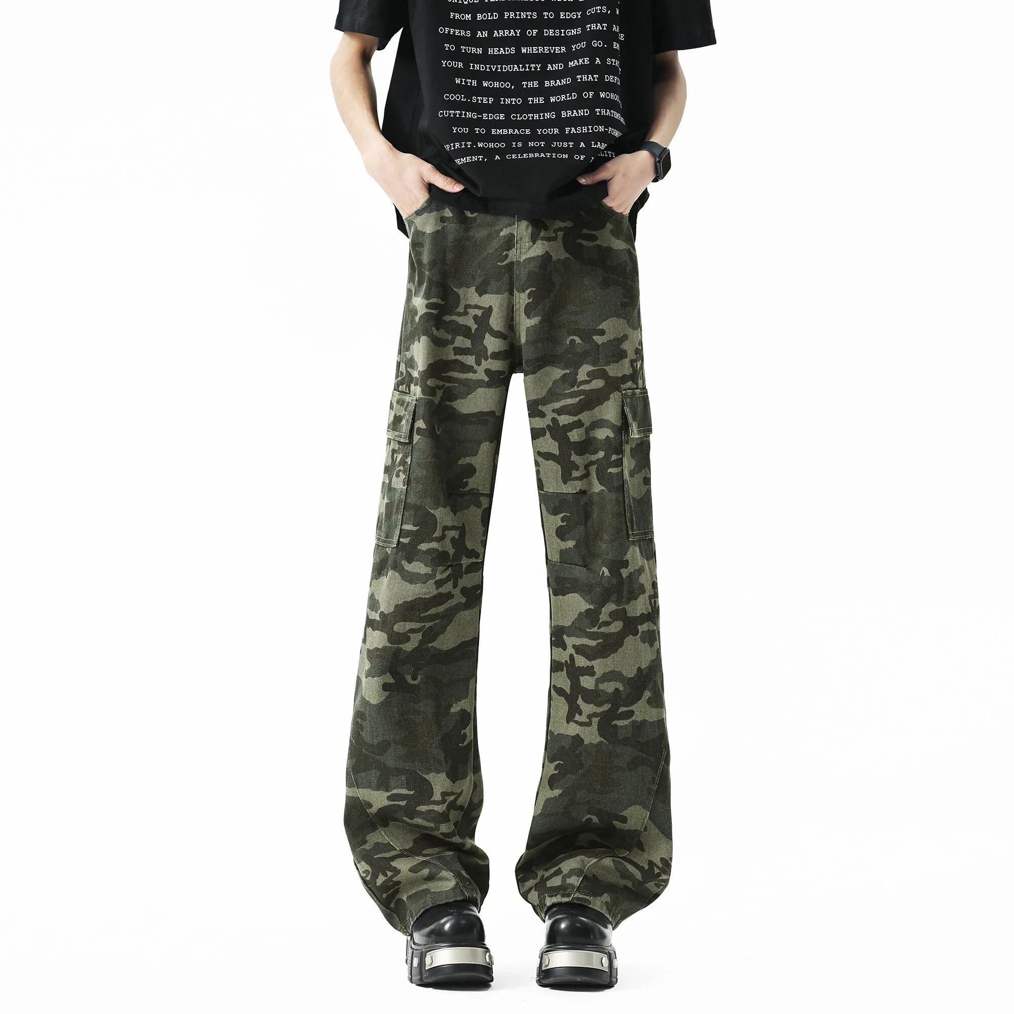 Men Blue Washed Denim Jeans Loose Fit Wide Leg Baggy Streetwear Casual Trousers Hip Hop Graffiti Design Fashion Stretch Comfort voguable