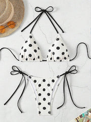 Voguable  Sexy Lace Up Polka Dot Vacation Bikinis Women Split Swimsuit Beach Bikini New All Season Backless Bikinis 2 Piece Set voguable