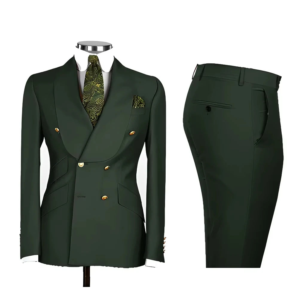 Voguable  Men's Double Breasted Tuxedo Suit Shawl Lapel Slim Fit 2 Piece Blazer & Pants Formal Business Luxury Suits Casual Wedding Groom voguable