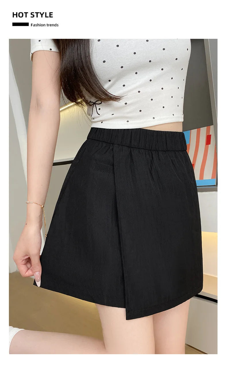 Comfortable Shorts Skirts Casual Sporty Refreshing Fabric Solid Elastic Waist Loose Shorts for Female Beach Vacation Lady Skirts voguable