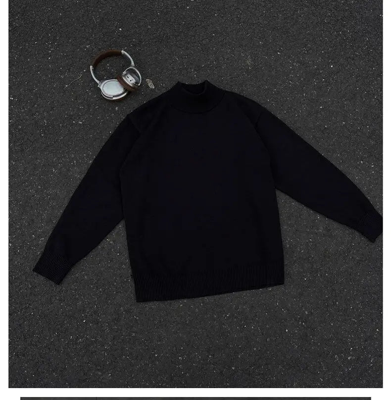 Men's Light Luxury Knit Mock Neck Sweater Autumn Winter Fashion Korean Long Sleeve Streetwear Leisure All-match Knitwear voguable