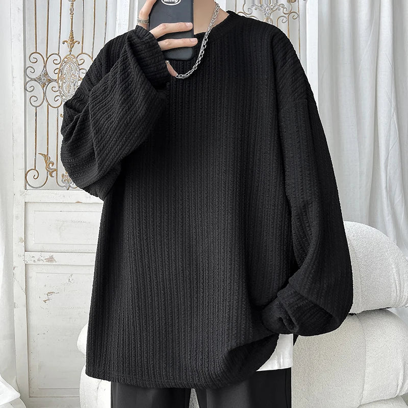 Spring Autumn Casual Long Sleeve T Shirts Men Loose Round Neck T-shirts Male Fashion Harajuku Korean Streetwear Tops Tees
