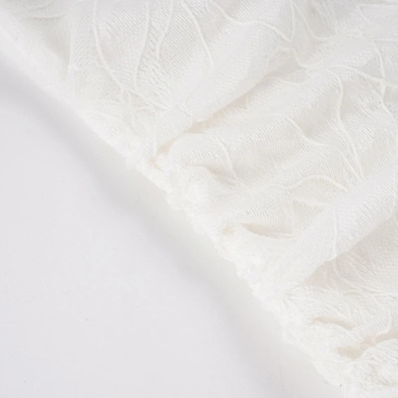 Voguable  Vintage Chinese Style Stand Collar Slanted Buttons Floral Lace White Hollow Out Sxy T-shirts for Lady Summer Evening Party Top voguable