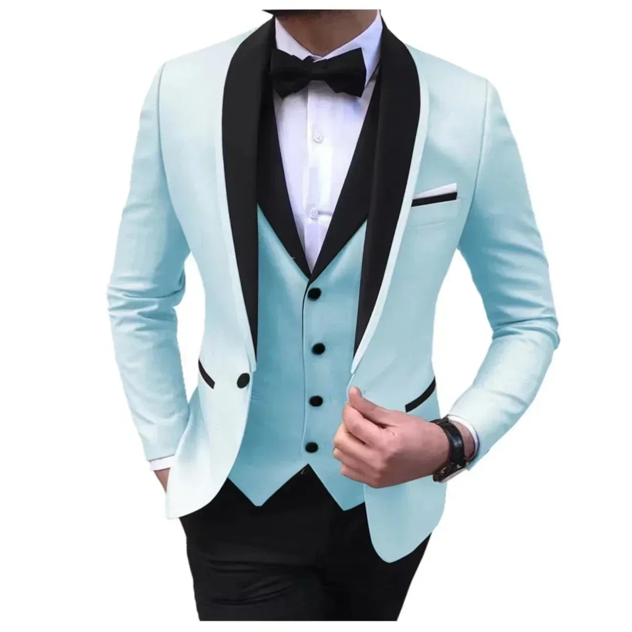 Voguable  Luxury Slim Fit Men's 3-Piece Tuxedo Set with Shawl Lapel Blazer Vest And Pants for Wedding And Evening Parties voguable