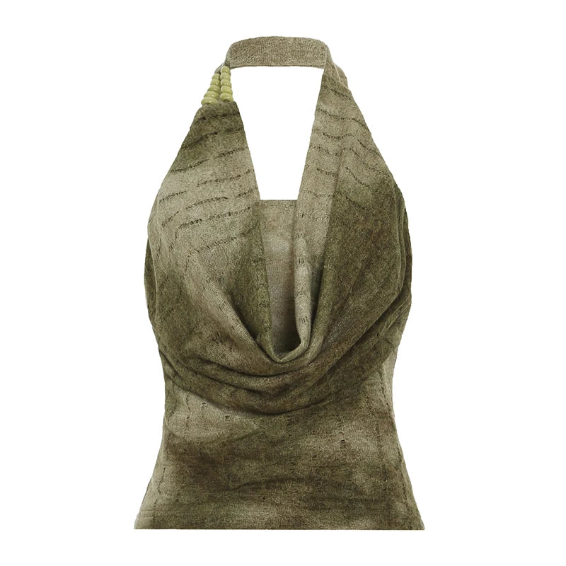 Chic Fashion Slim Fit Beading Women Halter Tops Summer Hollow Out New Causal Blouses Design voguable