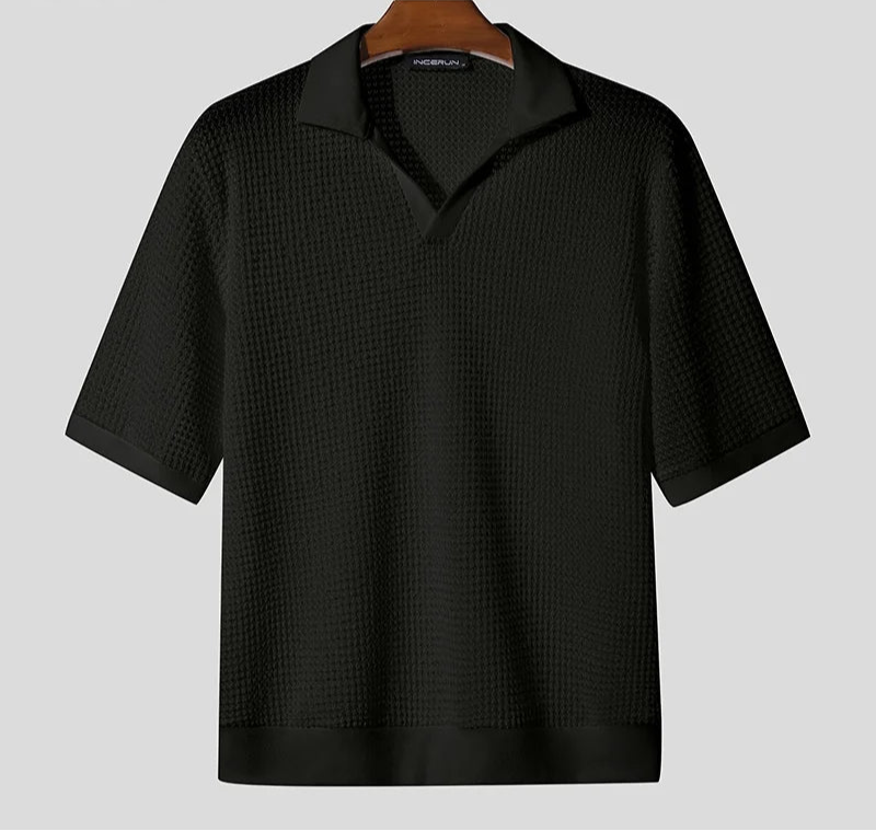 Men Shirt Solid Color Hollow Out Short Sleeve Summer Casual Men Clothing See Through Streetwear Fashion Male Shirts voguable
