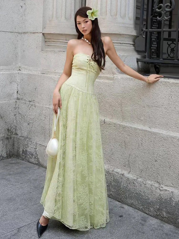Sexy Strapless Maxi Dress Women Bandage Cross Patchwork Jacquard Backless Sleeveless Elegant Party Vacation Vestidos voguable