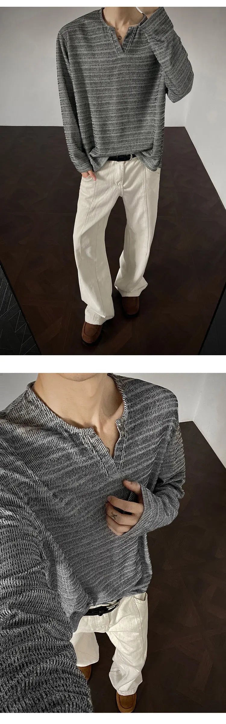 2025 New Fall Mens Long Sleeve Tshirt Soft Comfortable Casual Knitted Shirt V Neck Top Fashion Mens Clothing Teen Boys Clothing voguable