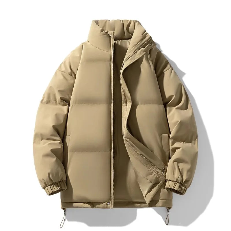 New Winter Stand Collar Parkas Men Fashion Casual Warm Jacket Solid Outdoor Windproof Streetwear Coats Couple Thick Loose Parkas voguable