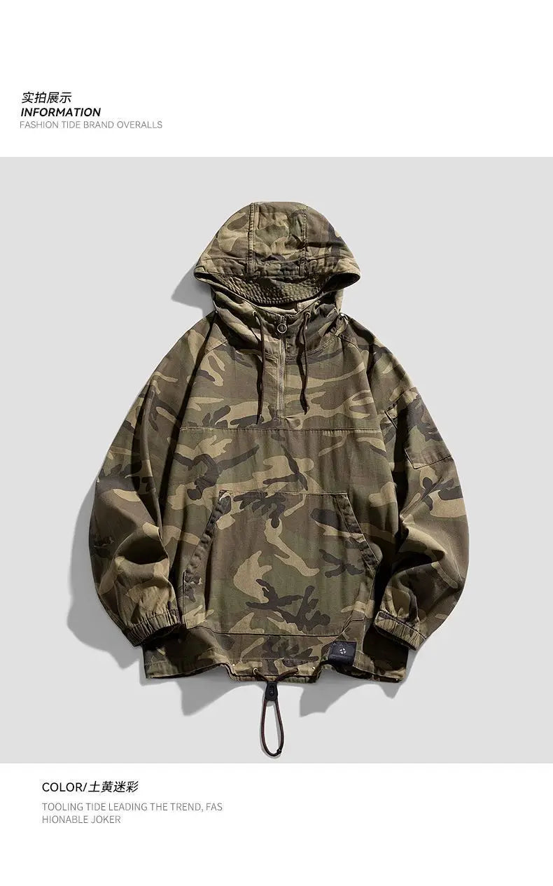 American Camouflage Hoody Mountaineering Suit Work Jacket Men's Hooded Jacket Spring Autumn Hip-hop Handsome Jacket voguable