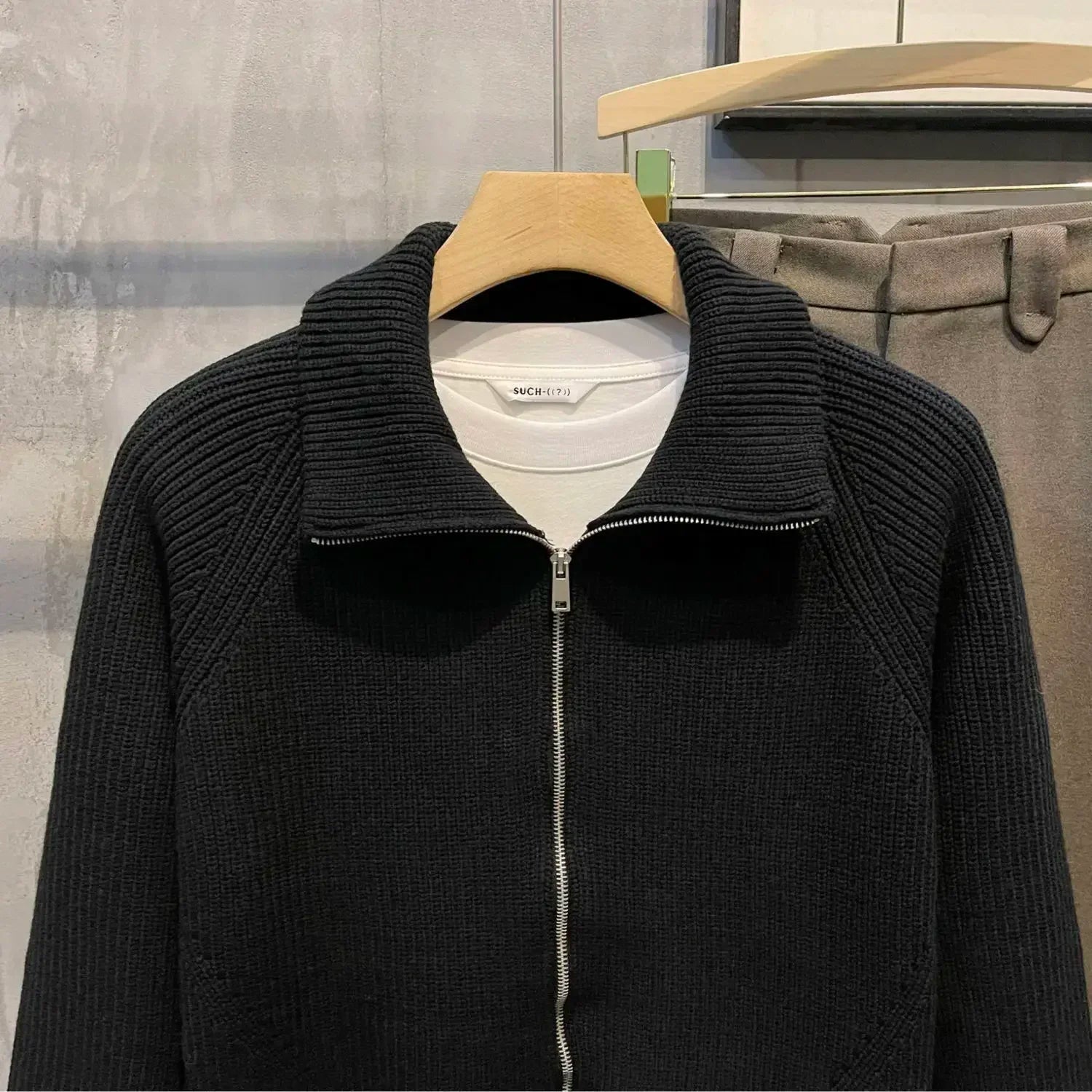 Men's Clothing Cardigan Collared Zipper Knit Sweater Male Solid Color Plain Green Zip-up Korean 2024 Autumn Stylish Hot Old X voguable