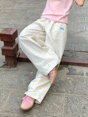 Stars Print Letter Cargo Pants Women Sweet Fashion High Waist Wide Leg Trousers Casual Loose Preppy Style Female Cute Pants voguable