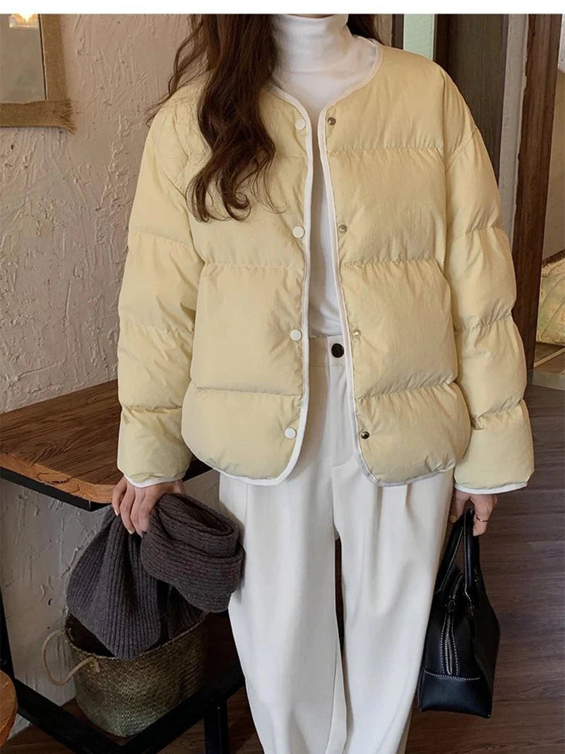 Sweet O Neck Cute Parkas Women Long Sleeve Preppy Style Warm Cotton Coat Japan Casual Female Solid Thick Warm Retro Jacket voguable