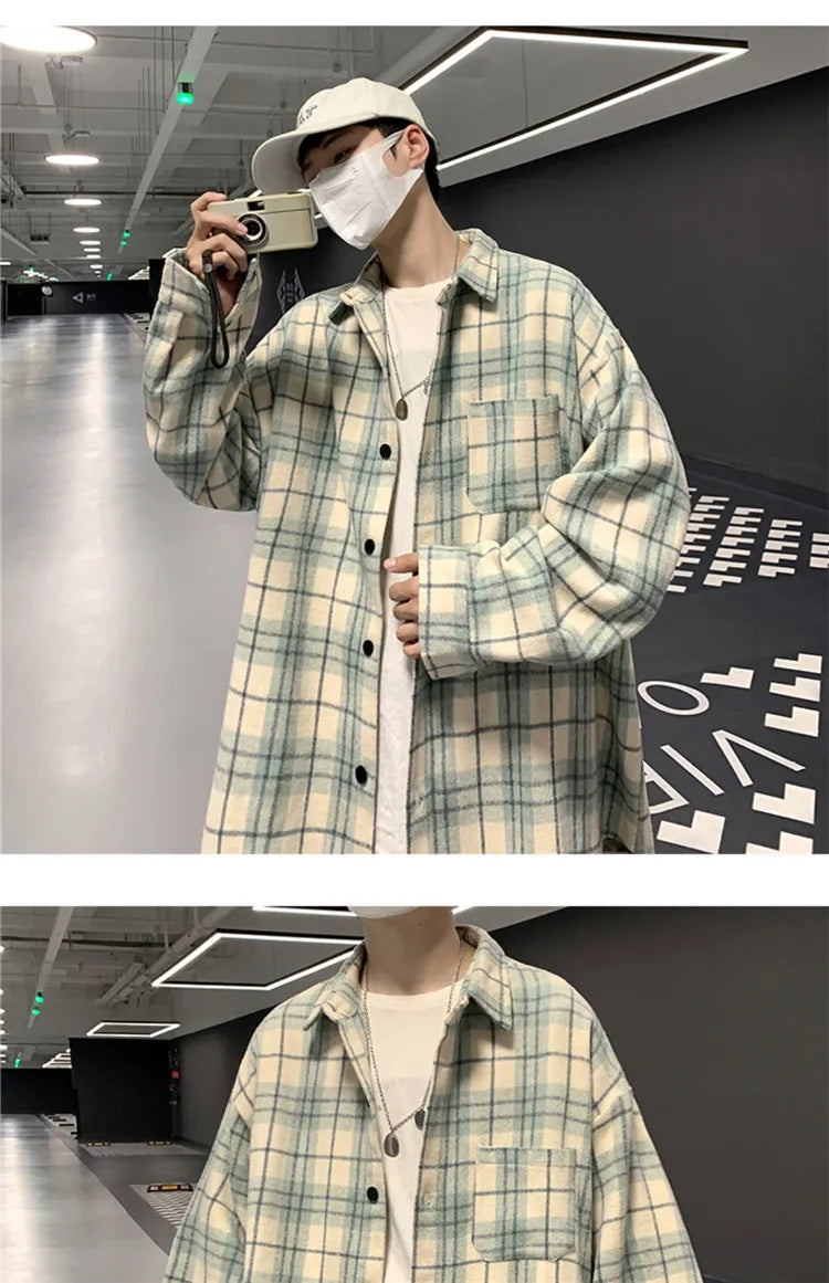 Loose Long Sve Plaid irt Men's Casual Sle Spring Autumn Harajuku Faion Couple Outerwear Comfortable Breathable voguable