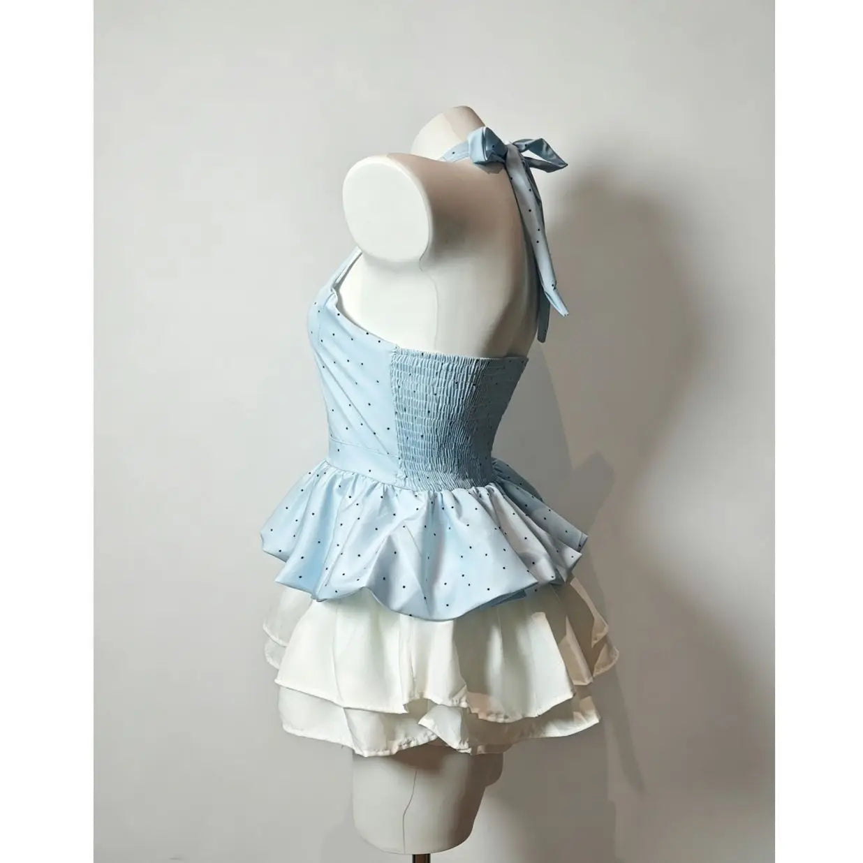 Voguable  Polka Dot Print Bow Halter Sets Vests Solid Cake Ball Gown Summer Mujer Faldas Slim French Style Small Fellow New Skirts voguable