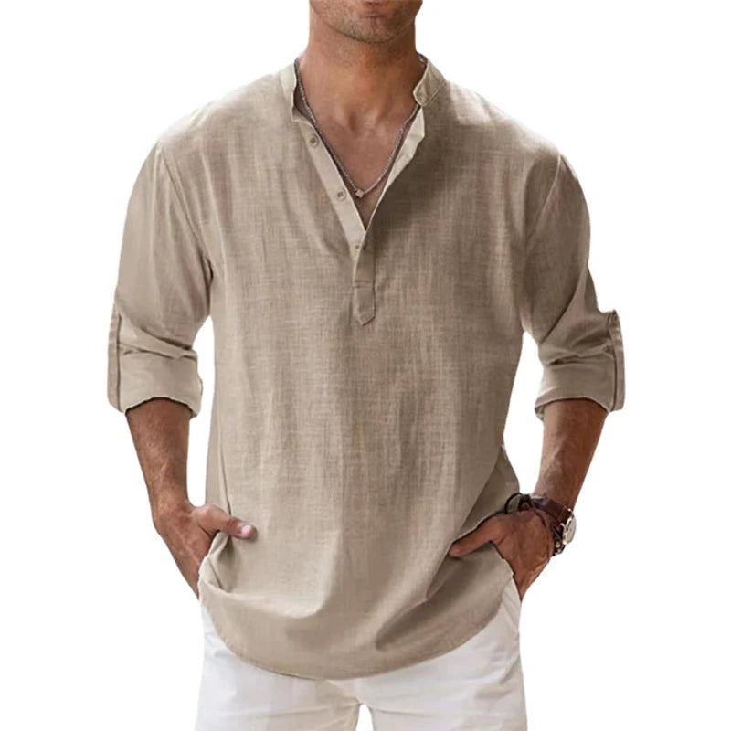 Spring Autumn Fashion Solid Harajuku T-shirts Men All Match Loose Blusa Casual Cotton Linen Long Sleeve Pullover Male Clothes voguable