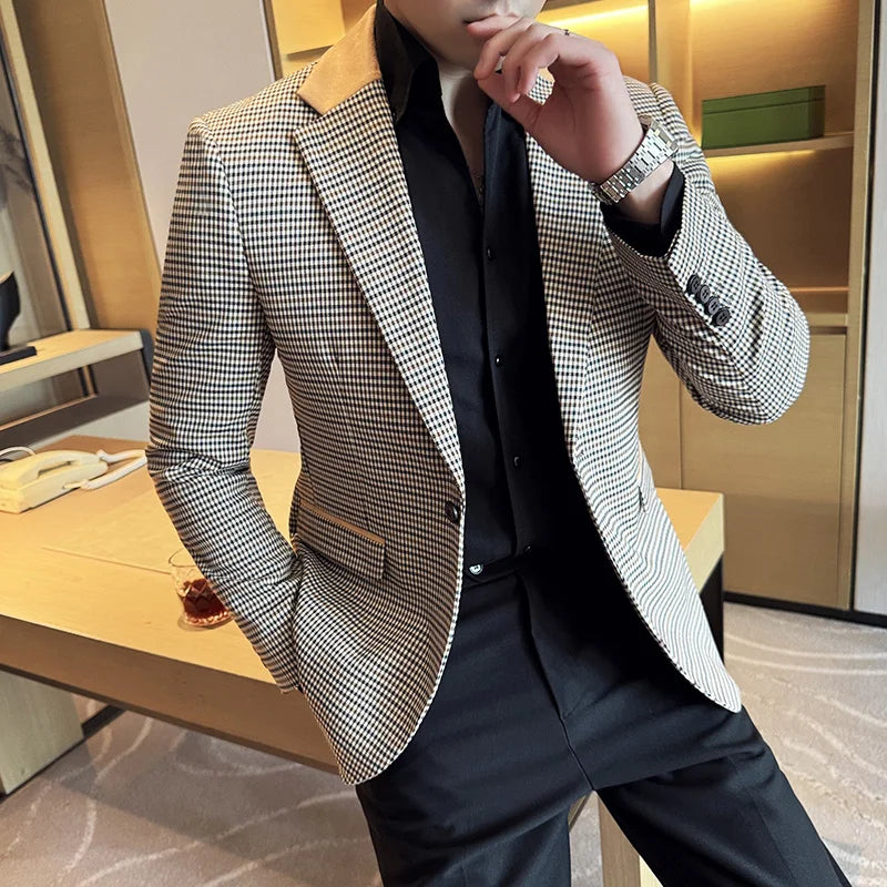 Voguable  Luxury and Fashionable Men's Suit Jacket Blazer Business Slim Fit Lapel Plaid Dress Suit Wedding Groom Tailcoat Suit Jacket4XL-M voguable