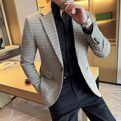 Voguable  Luxury and Fashionable Men's Suit Jacket Blazer Business Slim Fit Lapel Plaid Dress Suit Wedding Groom Tailcoat Suit Jacket4XL-M voguable