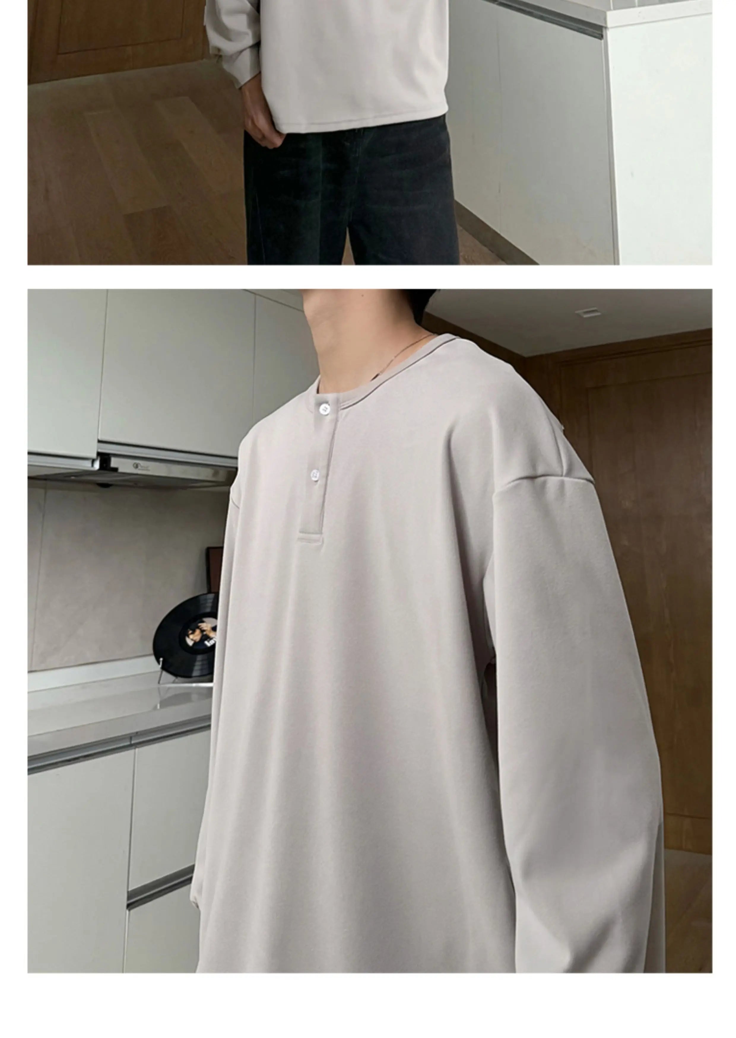 Warm Henry Collar Long Sleeve T shirt For Men Spring Autumn Casual Mens T-shirts Unisex Tee Tops Classic Clothes Men's T-Shirts voguable