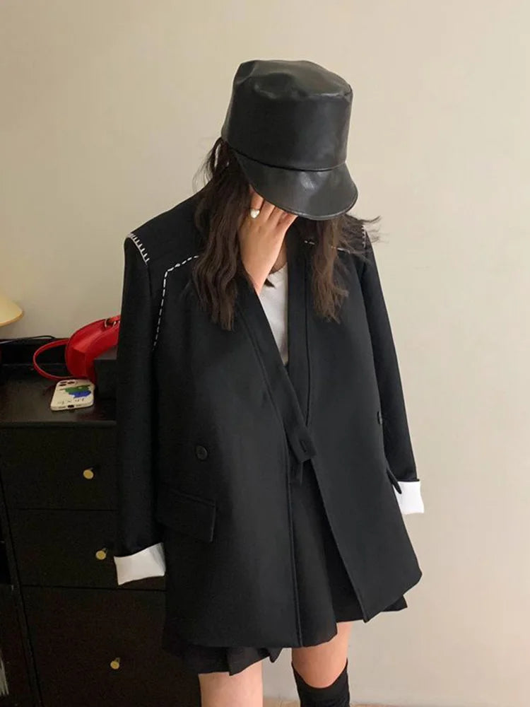 Streetwear Loose Purple Blazer Women Long Sleeve Casual Oversize Suit Coats Fashion Fall New Korean Female Design V Neck Outwear voguable