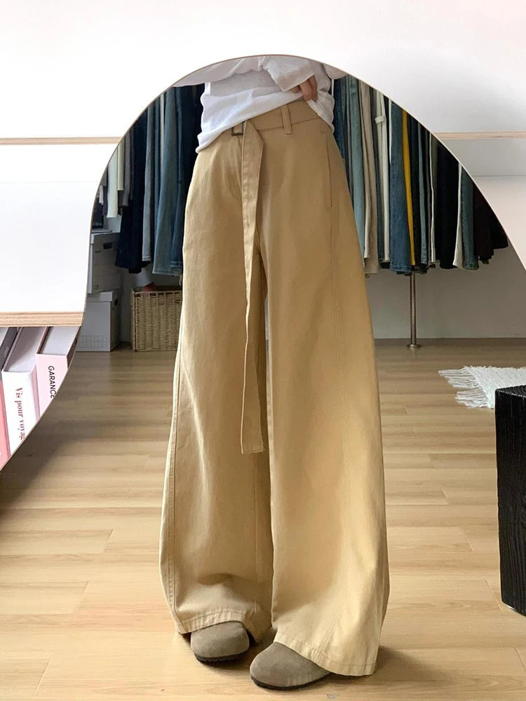 Y2K Vintage Belt Jeans Women Loose American High Waist Hip Hop Denim Pant Harajuku Retro Pockets Streetwear Khaki Trousers New voguable