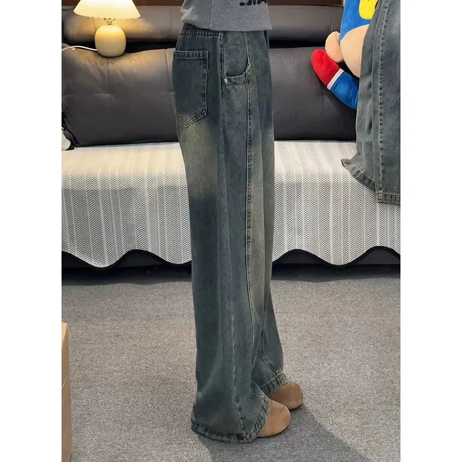 Voguable  Four Season Men women Jeans Korean Version Student Casual Pants High Street Straight Loose Wide Leg Jeans Retro Baggy Jean voguable
