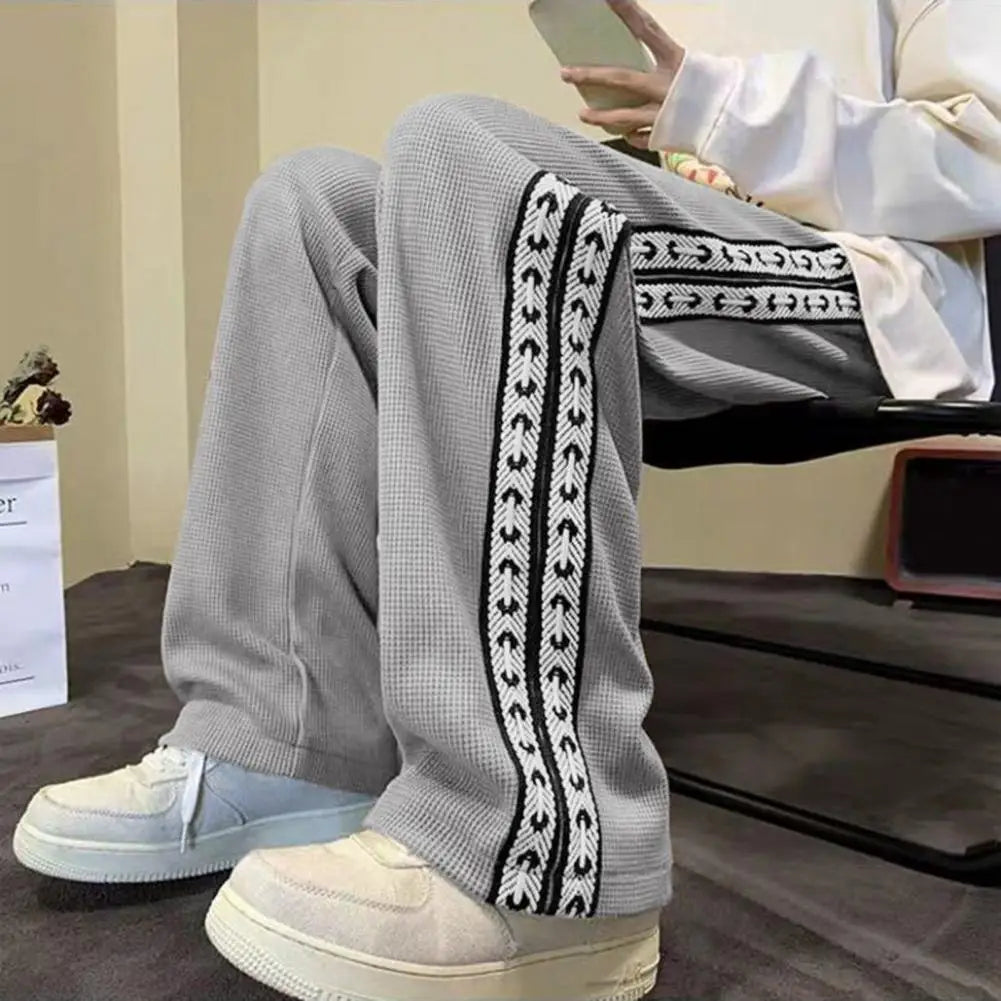 Men Pants Shrink Resistance Absorb Sweat Casual Trousers Drawstring Elastic Waist Waffle Grid Spring Sweatpants Men's Clothing voguable