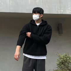 Winter Clothing Men's Luxury Knitted Zipper Hooded Pullovers Sweater Casual Streetwear Striped Solid Color Long Sleeve Hoodie voguable